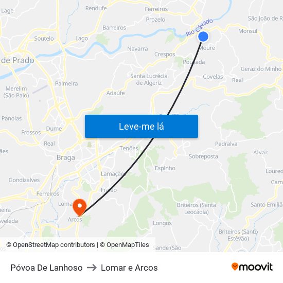 Póvoa De Lanhoso to Lomar e Arcos map