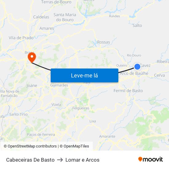 Cabeceiras De Basto to Lomar e Arcos map
