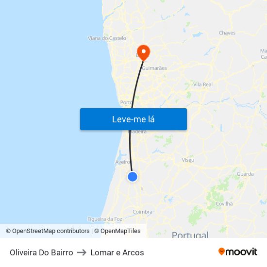 Oliveira Do Bairro to Lomar e Arcos map