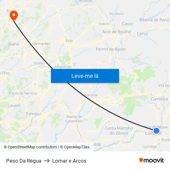 Peso Da Régua to Lomar e Arcos map