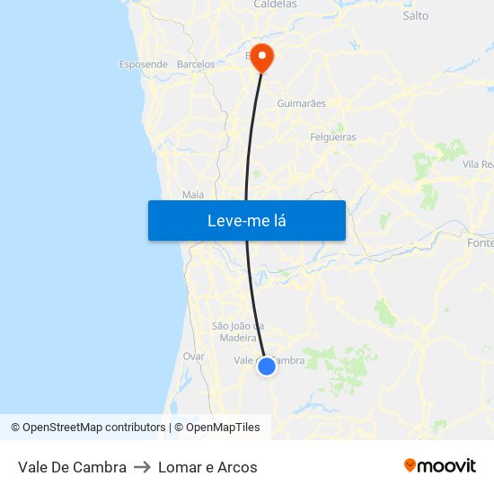 Vale De Cambra to Lomar e Arcos map