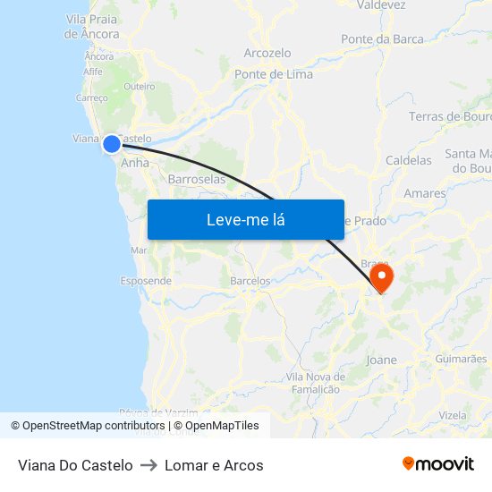 Viana Do Castelo to Lomar e Arcos map