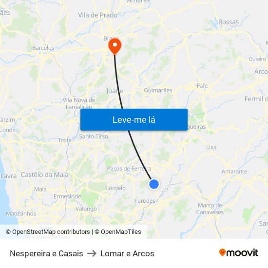 Nespereira e Casais to Lomar e Arcos map