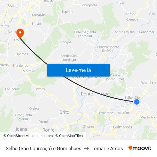 Selho (São Lourenço) e Gominhães to Lomar e Arcos map