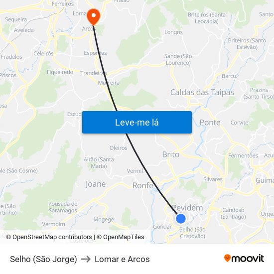 Selho (São Jorge) to Lomar e Arcos map