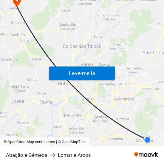 Abação e Gémeos to Lomar e Arcos map