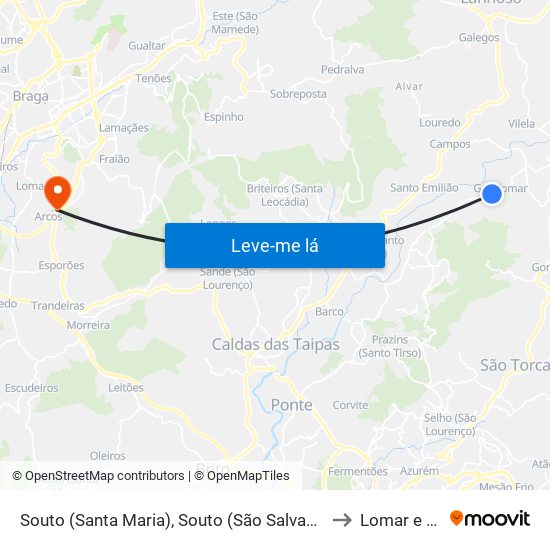 Souto (Santa Maria), Souto (São Salvador) e Gondomar to Lomar e Arcos map