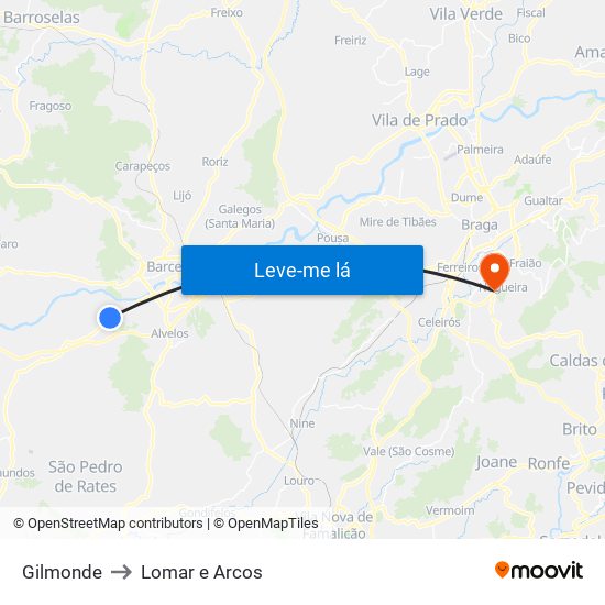 Gilmonde to Lomar e Arcos map