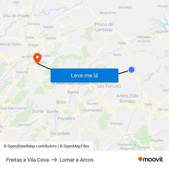 Freitas e Vila Cova to Lomar e Arcos map