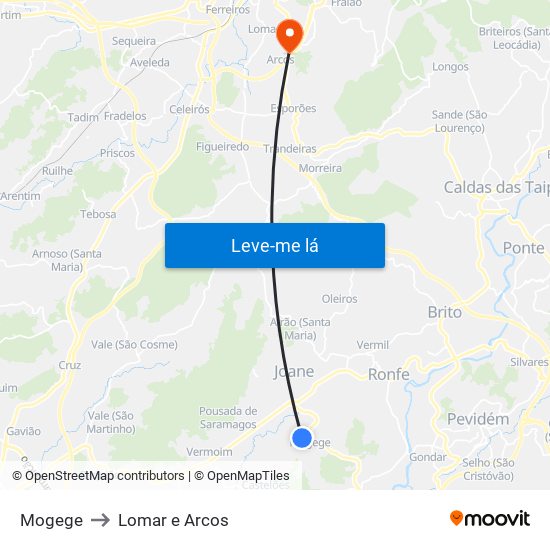 Mogege to Lomar e Arcos map