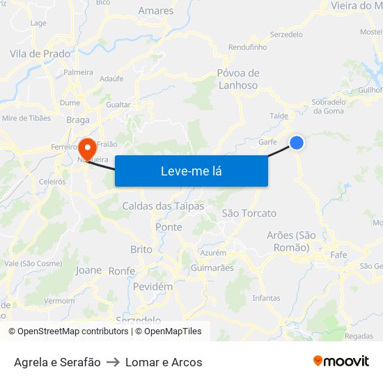 Agrela e Serafão to Lomar e Arcos map