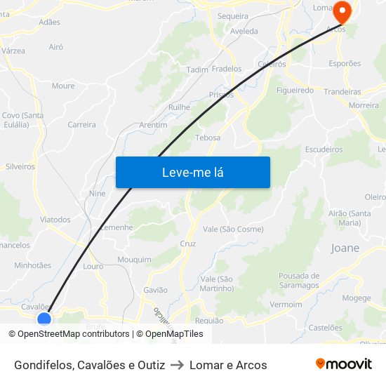 Gondifelos, Cavalões e Outiz to Lomar e Arcos map
