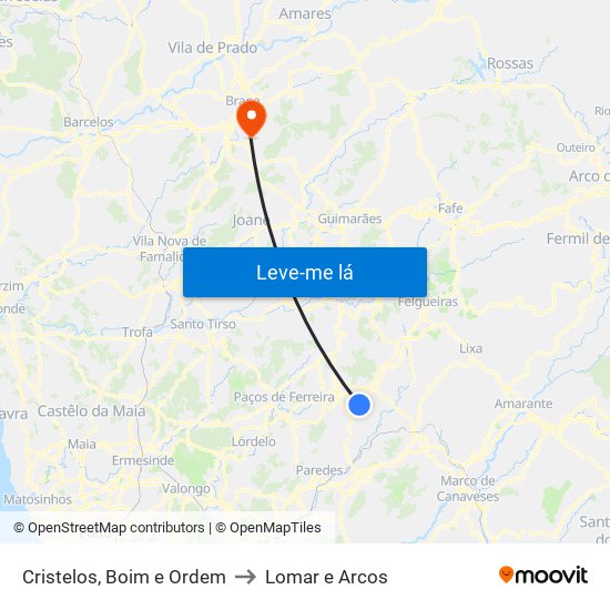 Cristelos, Boim e Ordem to Lomar e Arcos map