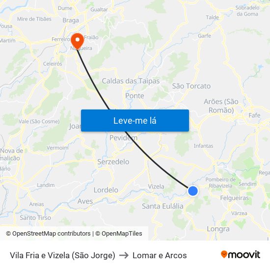Vila Fria e Vizela (São Jorge) to Lomar e Arcos map