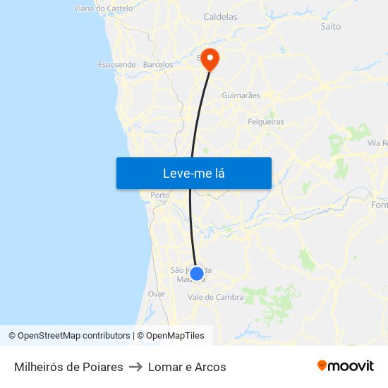 Milheirós de Poiares to Lomar e Arcos map