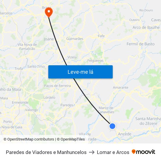 Paredes de Viadores e Manhuncelos to Lomar e Arcos map