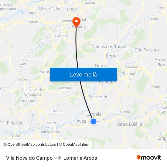 Vila Nova do Campo to Lomar e Arcos map