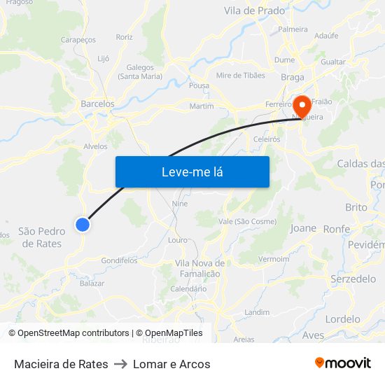 Macieira de Rates to Lomar e Arcos map