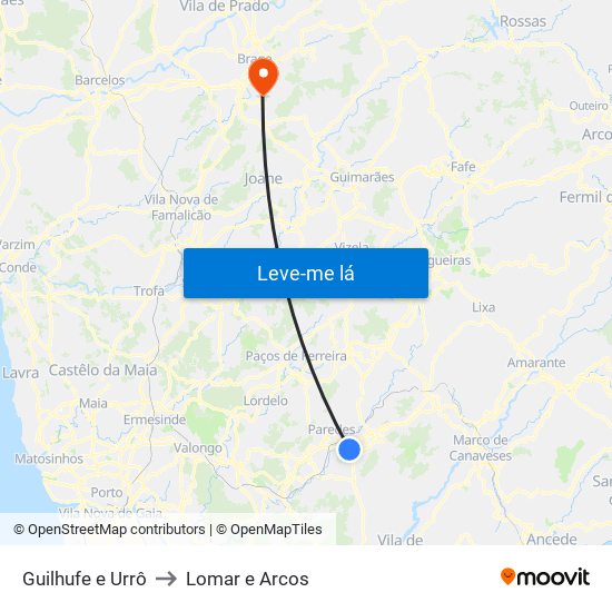Guilhufe e Urrô to Lomar e Arcos map