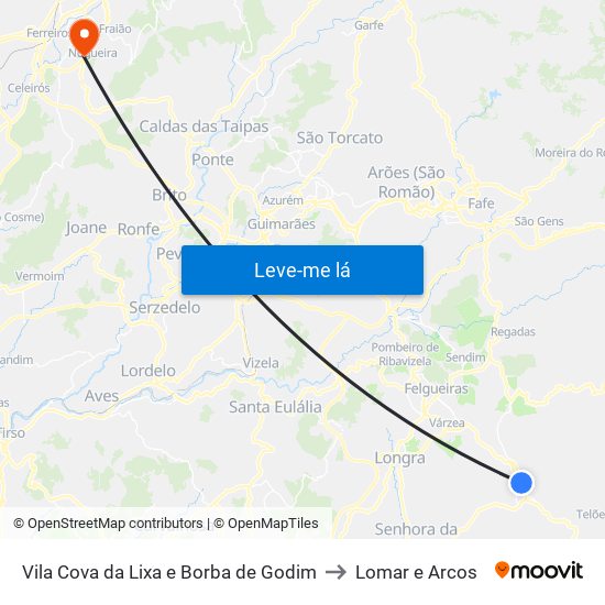 Vila Cova da Lixa e Borba de Godim to Lomar e Arcos map