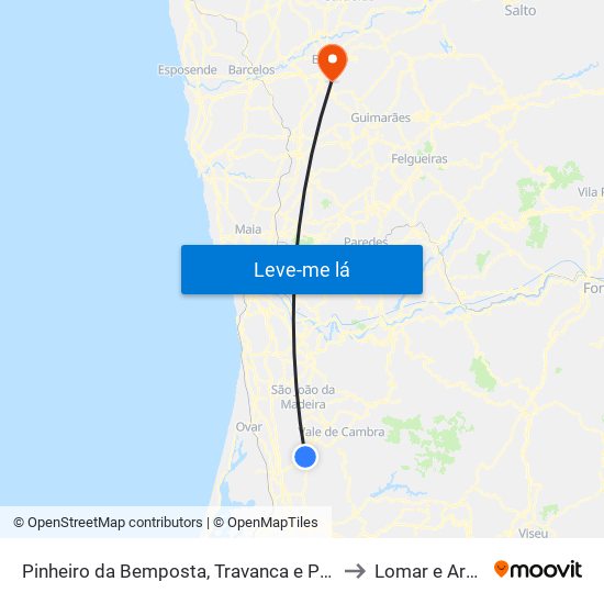 Pinheiro da Bemposta, Travanca e Palmaz to Lomar e Arcos map