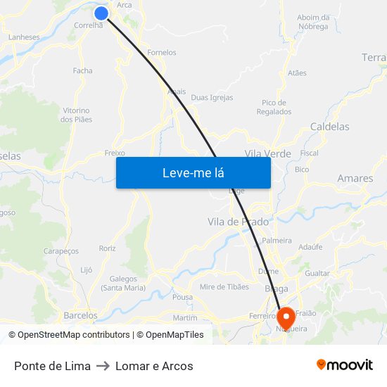 Ponte de Lima to Lomar e Arcos map