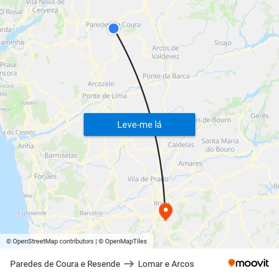 Paredes de Coura e Resende to Lomar e Arcos map