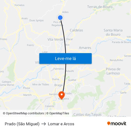 Prado (São Miguel) to Lomar e Arcos map