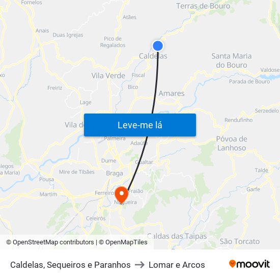 Caldelas, Sequeiros e Paranhos to Lomar e Arcos map