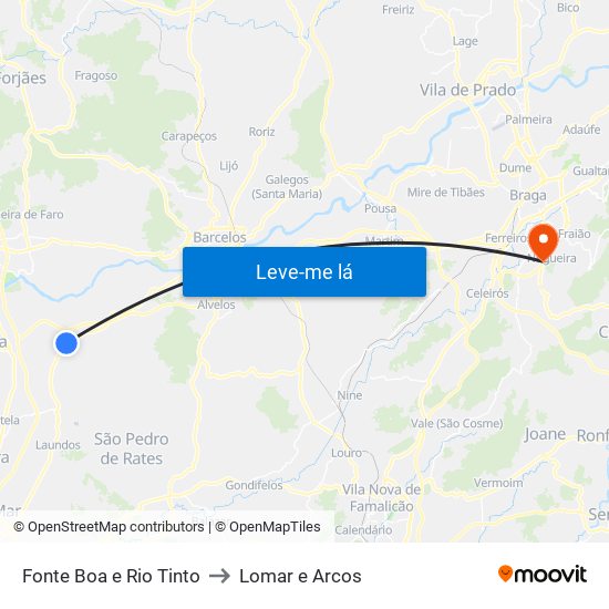 Fonte Boa e Rio Tinto to Lomar e Arcos map
