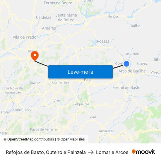 Refojos de Basto, Outeiro e Painzela to Lomar e Arcos map