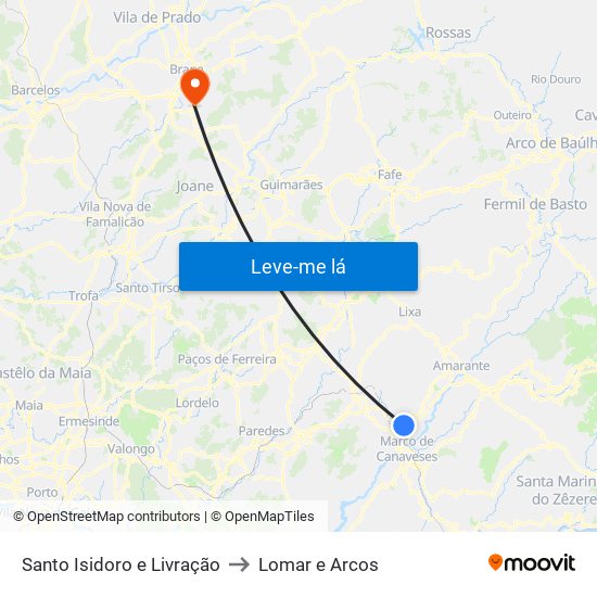 Santo Isidoro e Livração to Lomar e Arcos map
