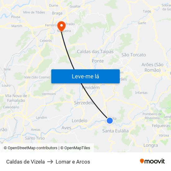 Caldas de Vizela to Lomar e Arcos map