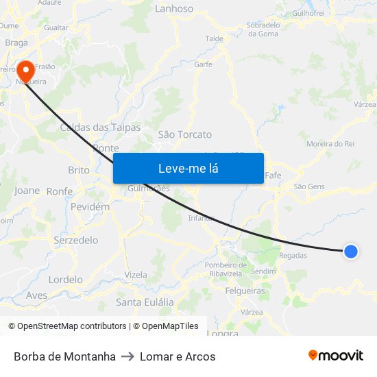 Borba de Montanha to Lomar e Arcos map