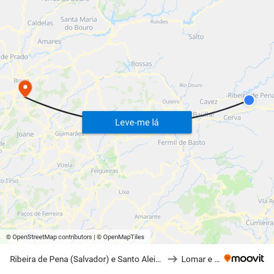 Ribeira de Pena (Salvador) e Santo Aleixo de Além-Tâmega to Lomar e Arcos map