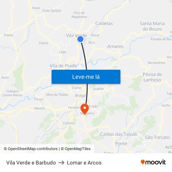 Vila Verde e Barbudo to Lomar e Arcos map