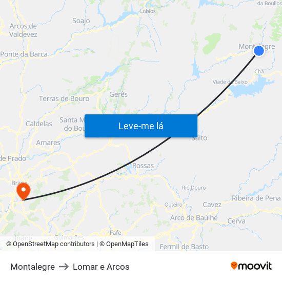 Montalegre to Lomar e Arcos map
