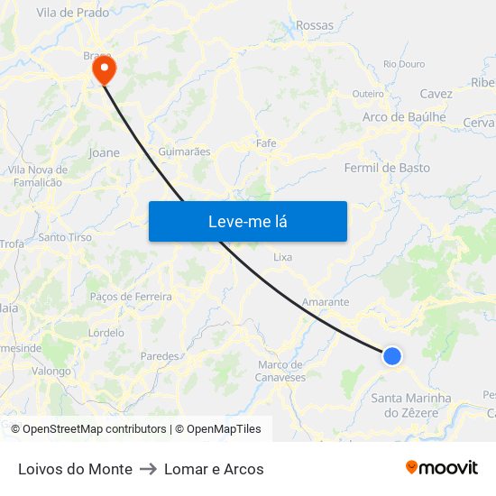 Loivos do Monte to Lomar e Arcos map