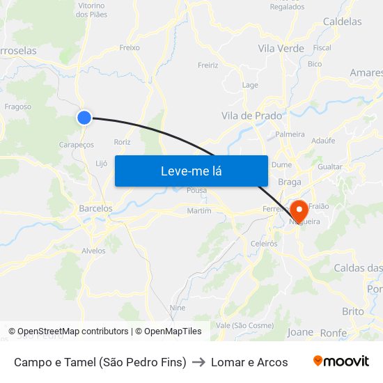 Campo e Tamel (São Pedro Fins) to Lomar e Arcos map