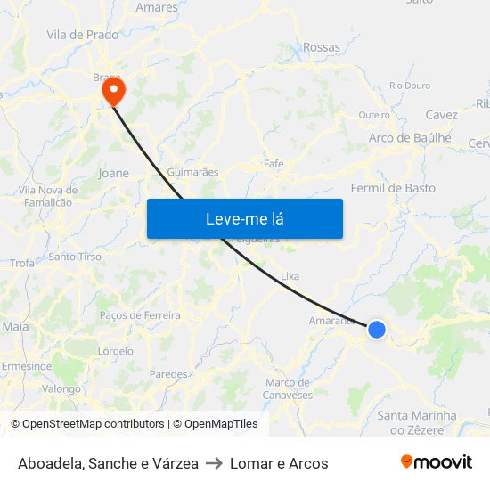 Aboadela, Sanche e Várzea to Lomar e Arcos map