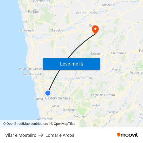 Vilar e Mosteiró to Lomar e Arcos map