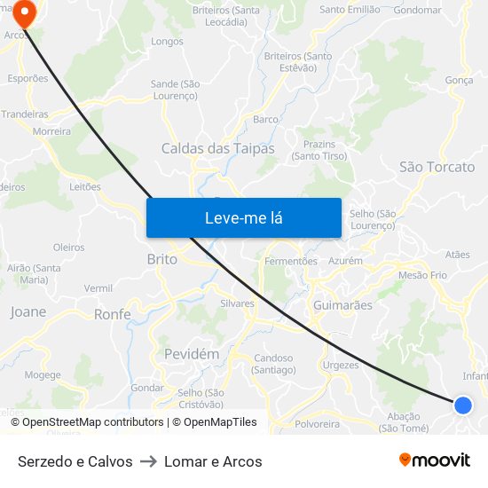 Serzedo e Calvos to Lomar e Arcos map