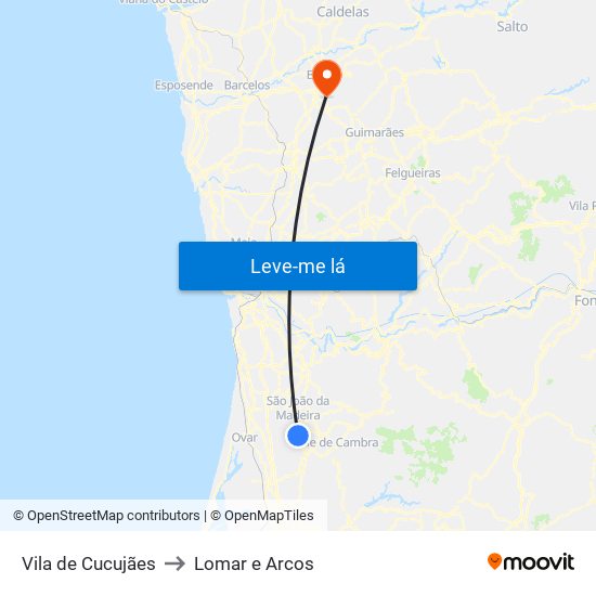 Vila de Cucujães to Lomar e Arcos map