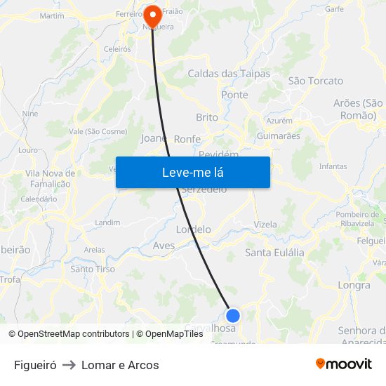 Figueiró to Lomar e Arcos map