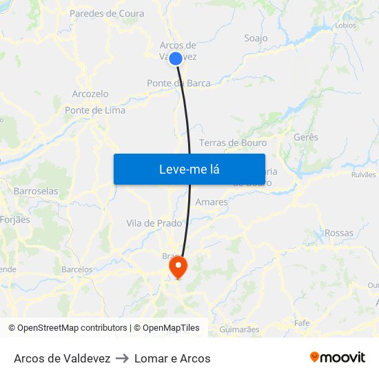 Arcos de Valdevez to Lomar e Arcos map
