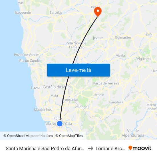 Santa Marinha e São Pedro da Afurada to Lomar e Arcos map