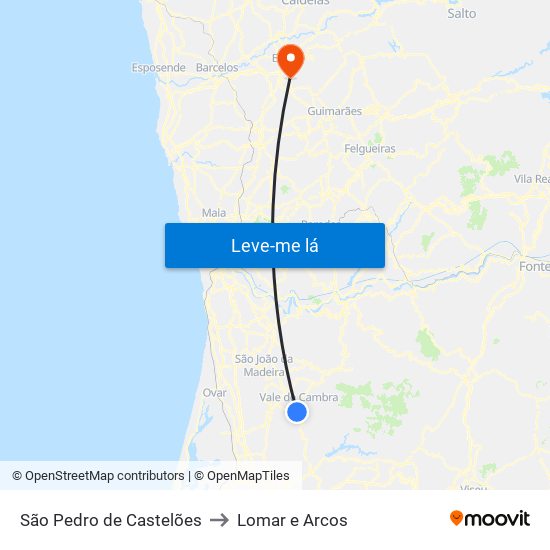 São Pedro de Castelões to Lomar e Arcos map