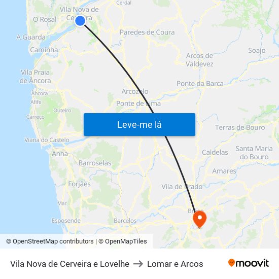 Vila Nova de Cerveira e Lovelhe to Lomar e Arcos map