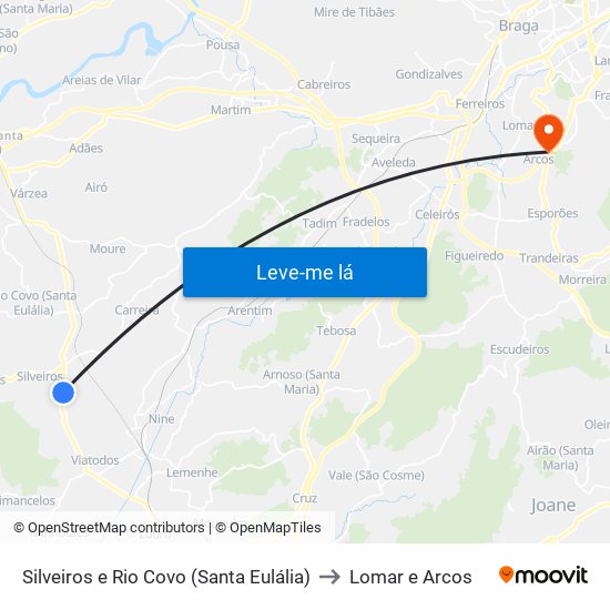 Silveiros e Rio Covo (Santa Eulália) to Lomar e Arcos map