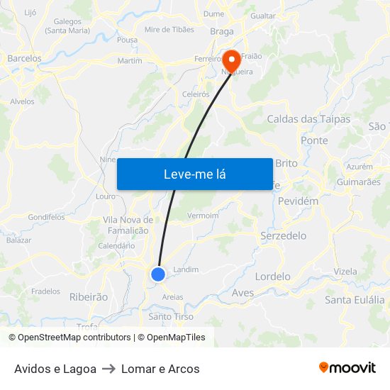 Avidos e Lagoa to Lomar e Arcos map